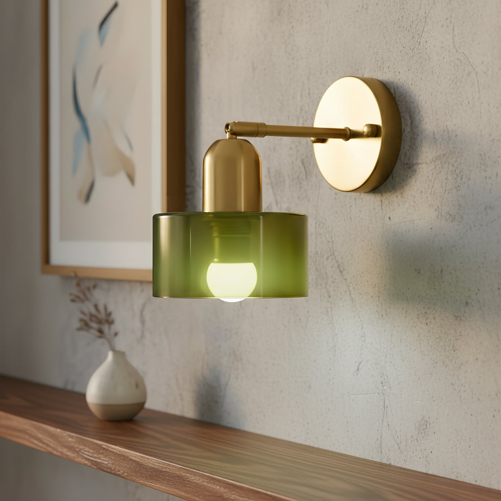 Colored Glass Wall Sconce, Bauhaus Minimalist LED, Living Room Accent Light