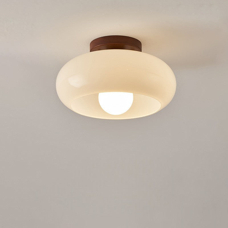Bauhaus | Flush Mount Ceiling Light with Cream Glass Shade | Modern Design for Cozy Ambiance