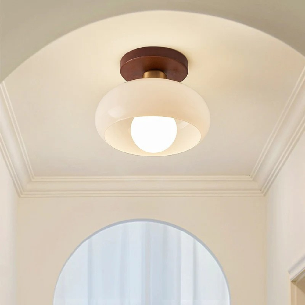 Bauhaus | Flush Mount Ceiling Light with Cream Glass Shade | Modern Design for Cozy Ambiance