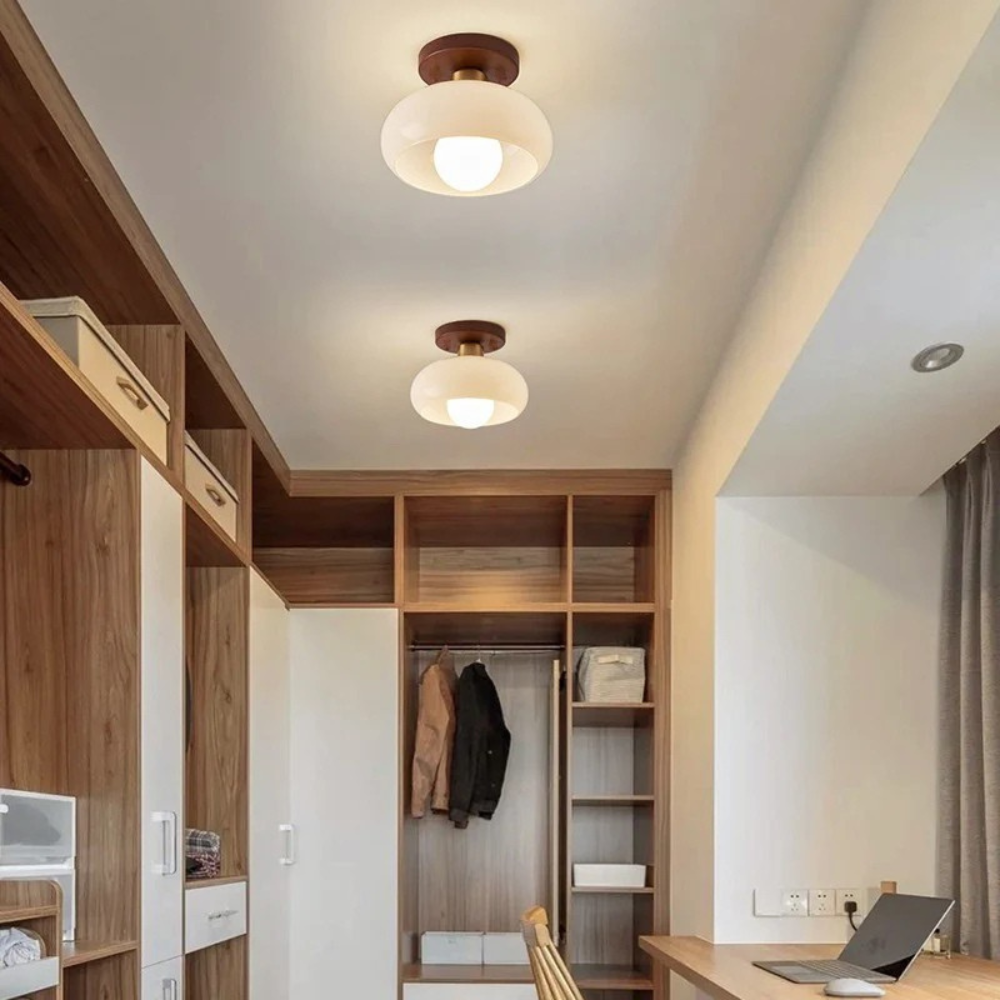 Bauhaus | Flush Mount Ceiling Light with Cream Glass Shade | Modern Design for Cozy Ambiance