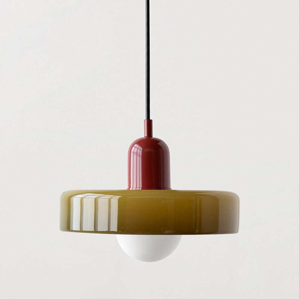 Bauhaus | Glass Pendant Lighting with Colored Shade | Adjustable Height for Modern Kitchen Illumination