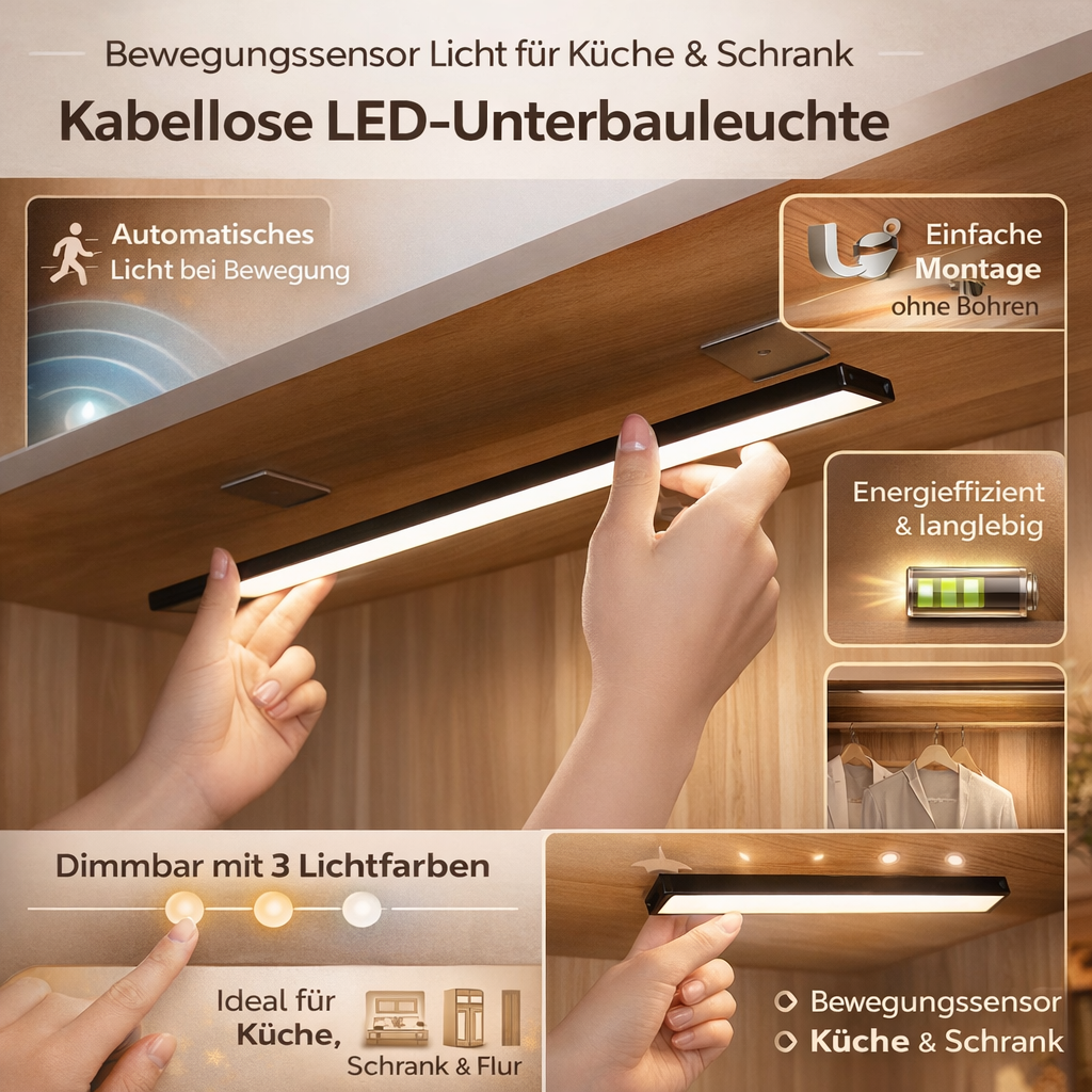 LED Motion Sensor Light Rechargeable Cabinet Under Cabinet Lamp