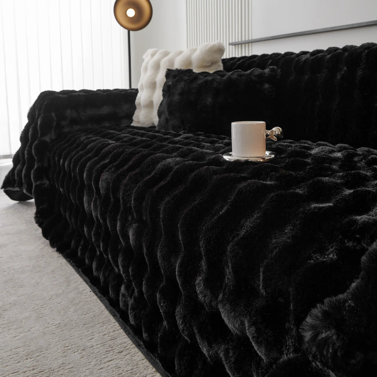 Luxe Ripple Faux Fur Sofa Cover for Soft Modern Elegance
