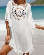 Boho Beach Cover Up | Lightweight Crochet Design with Tassel Accents for Effortless Style