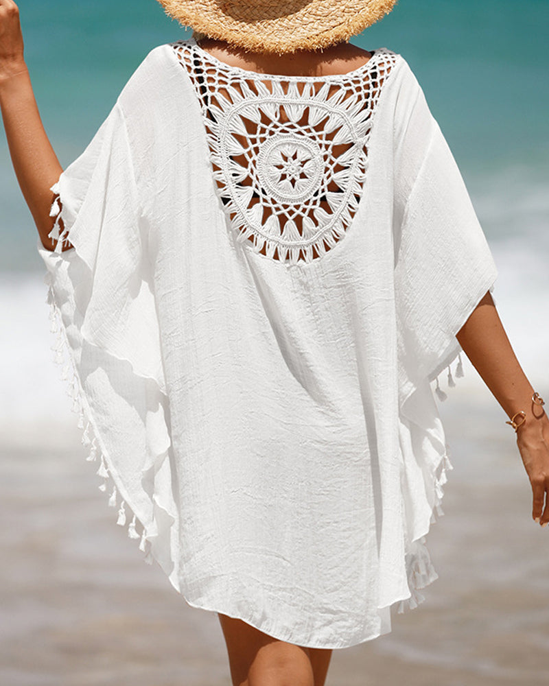 Boho Beach Cover Up | Lightweight Crochet Design with Tassel Accents for Effortless Style