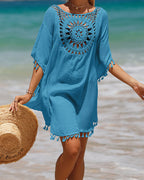 Boho Beach Cover Up | Lightweight Crochet Design with Tassel Accents for Effortless Style