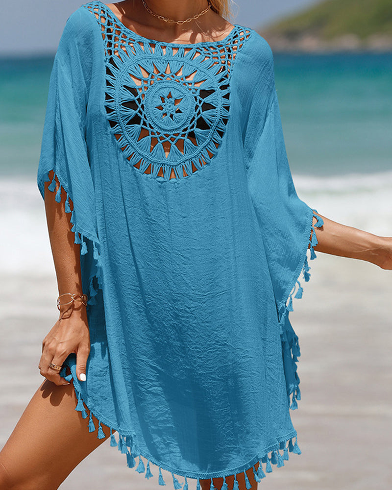 Boho Beach Cover Up | Lightweight Crochet Design with Tassel Accents for Effortless Style