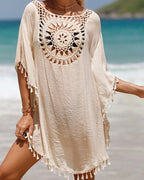 Boho Beach Cover Up | Lightweight Crochet Design with Tassel Accents for Effortless Style