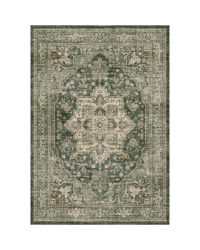Callista Collection | Washable Area Rug with Non-Slip Backing | Elegant Olive Green Design for Living Room Comfort