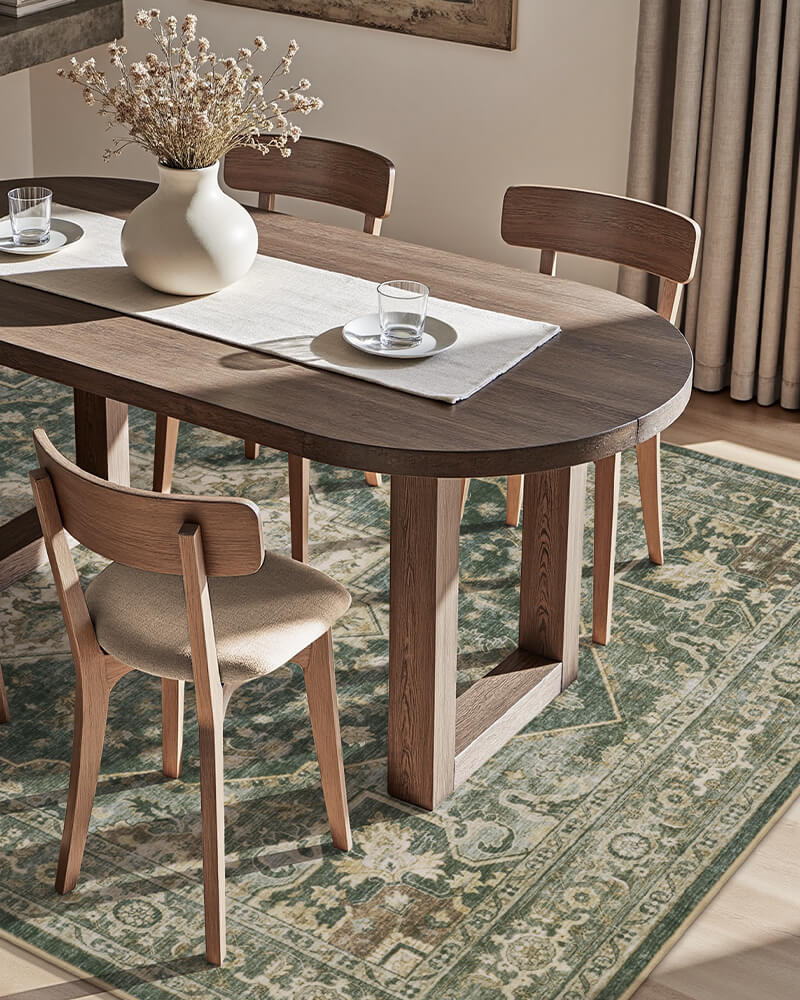 Callista Collection | Washable Area Rug with Non-Slip Backing | Elegant Olive Green Design for Living Room Comfort