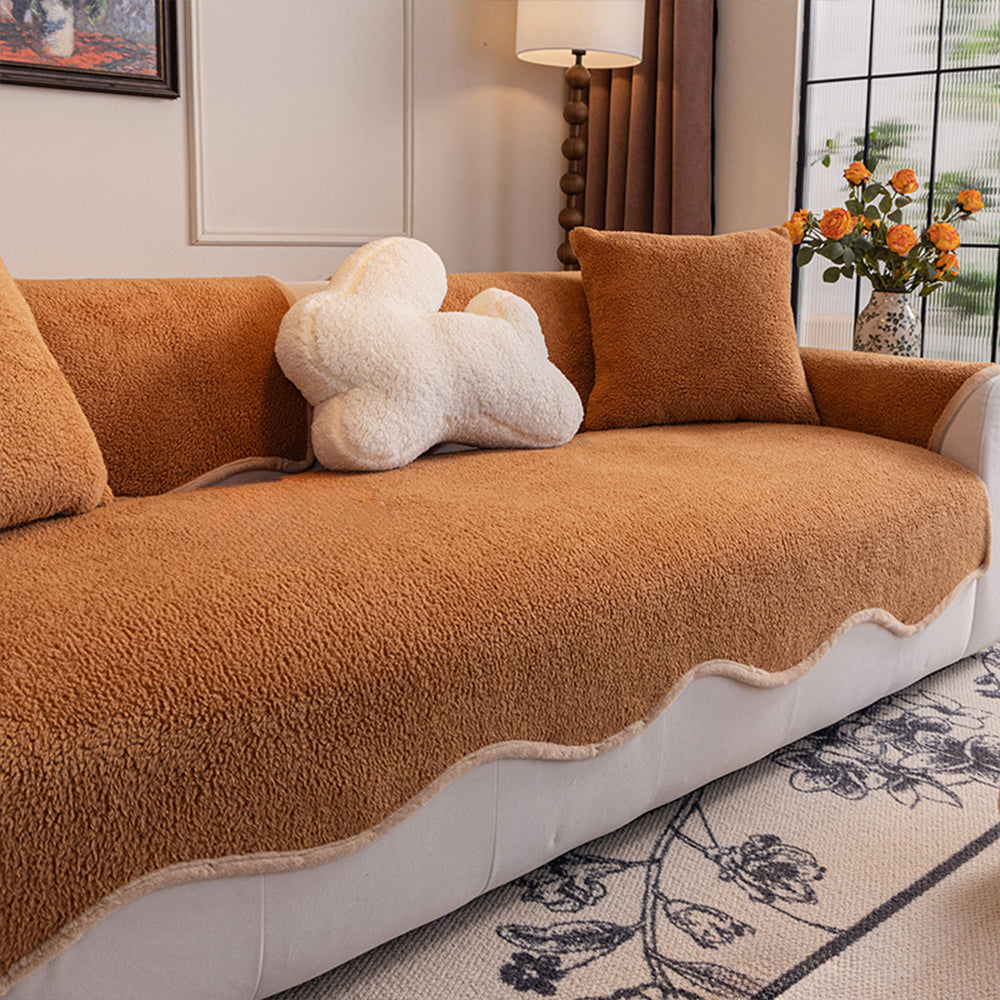 Teddy Fleece Non Slip Couch Cover with Curved Edges