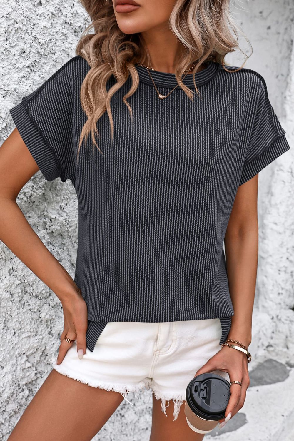 Casual Striped T-Shirt with Ribbed Design | Comfortable Everyday Wear for Effortless Style