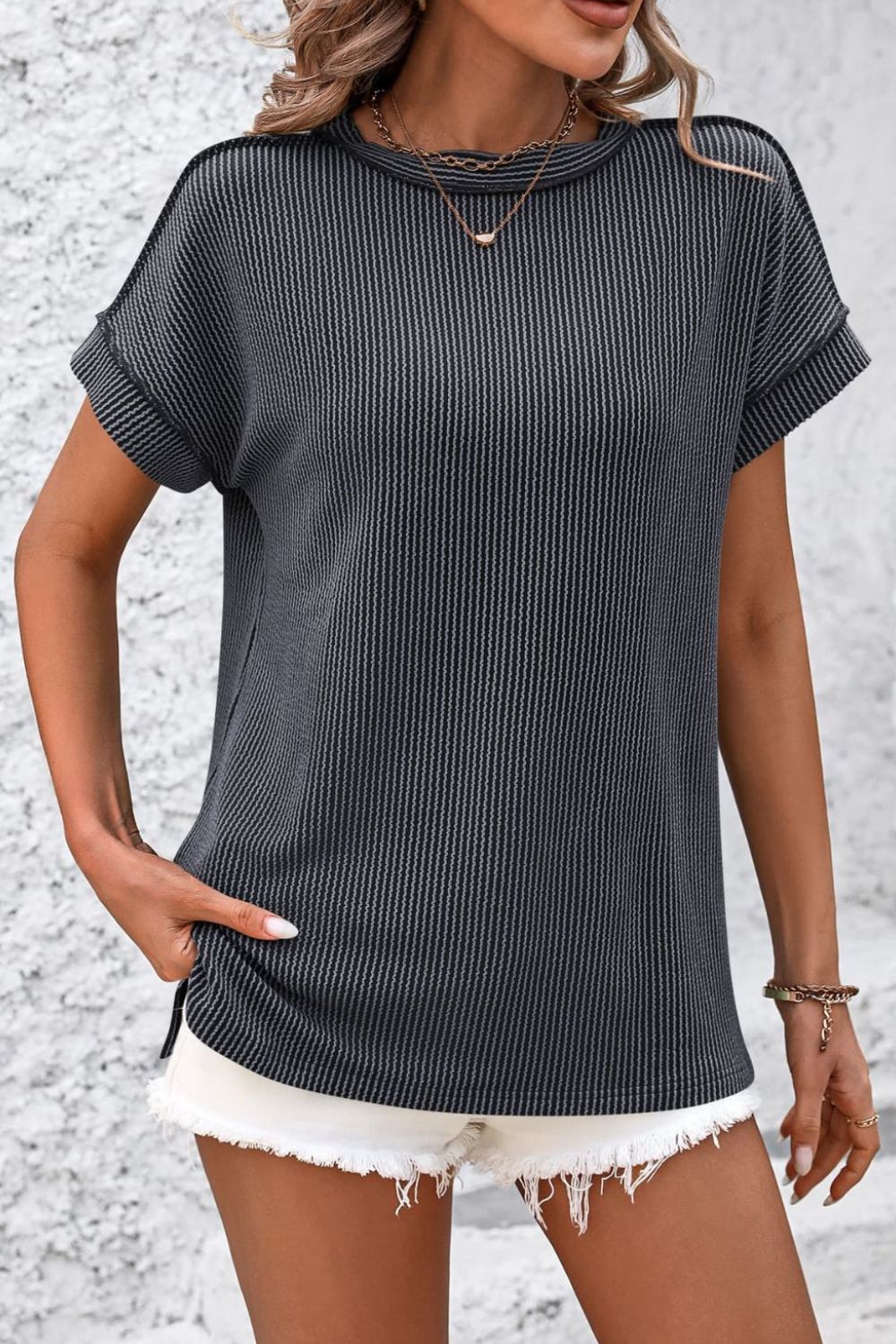 Casual Striped T-Shirt with Ribbed Design | Comfortable Everyday Wear for Effortless Style