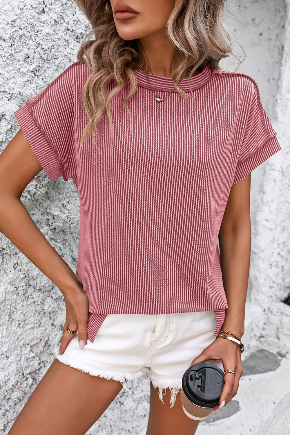 Casual Striped T-Shirt with Ribbed Design | Comfortable Everyday Wear for Effortless Style