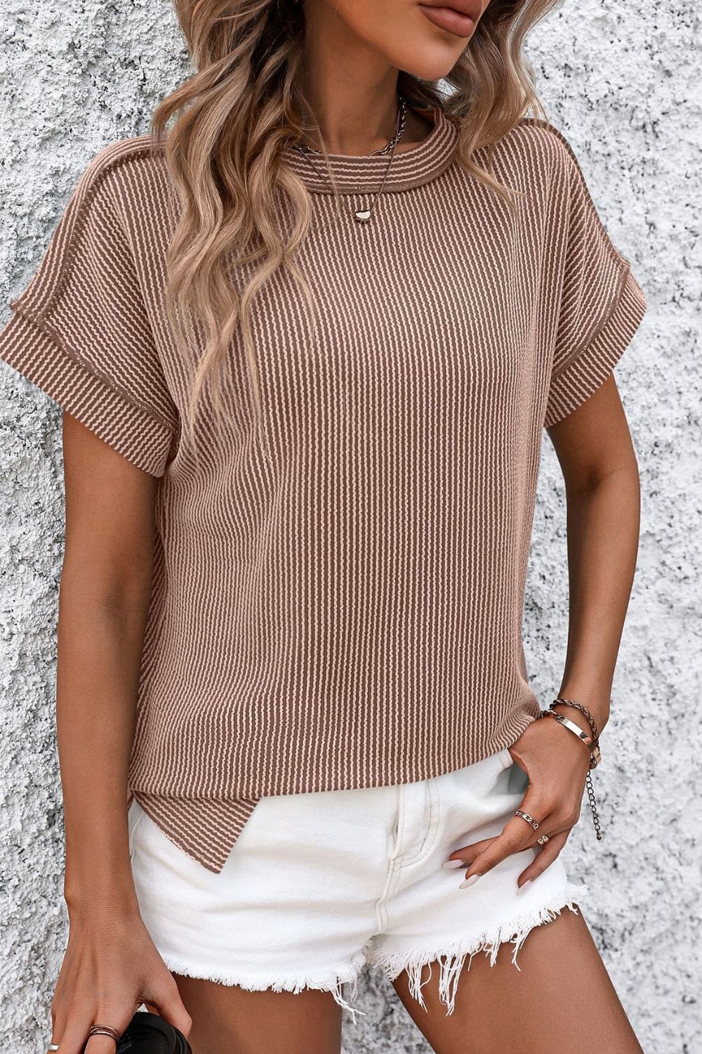 Casual Striped T-Shirt with Ribbed Design | Comfortable Everyday Wear for Effortless Style