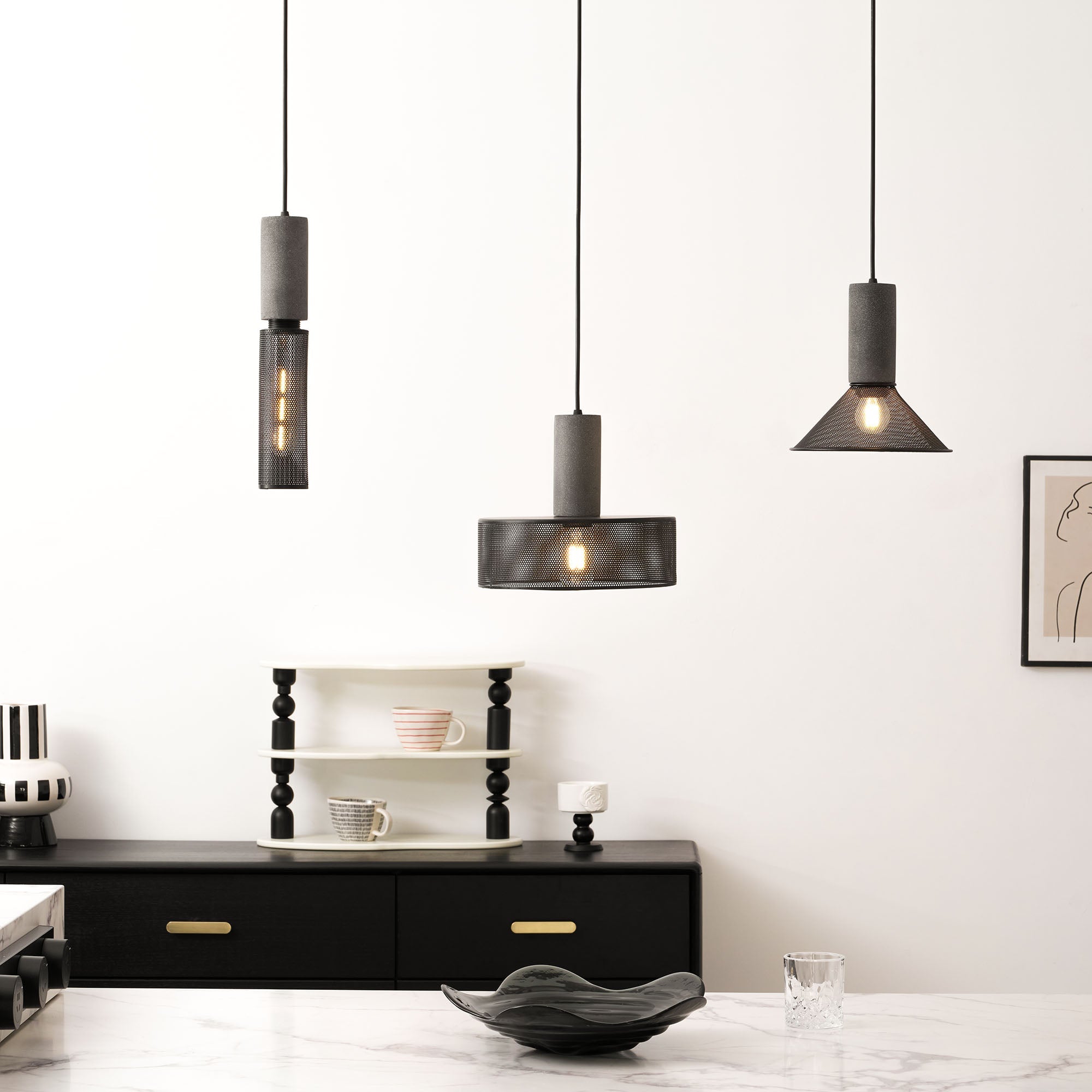 Concrete Pendant Light, Industrial Cement Ceiling Lamp, Black Grey, Kitchen
