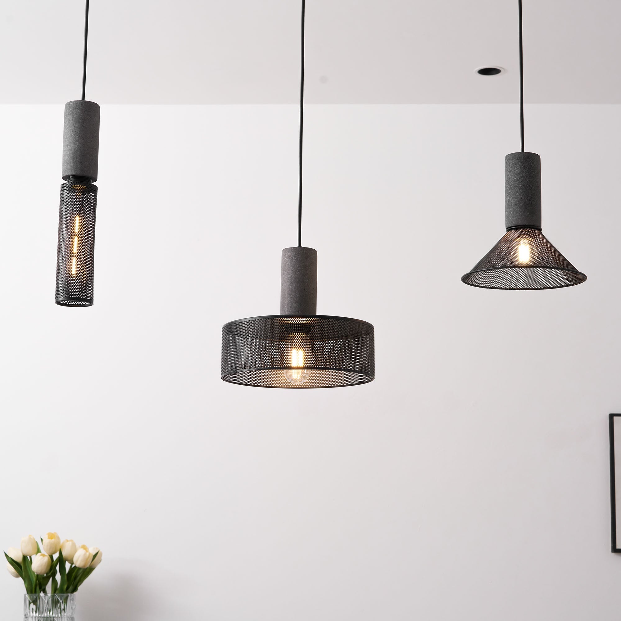 Concrete Pendant Light, Industrial Cement Ceiling Lamp, Black Grey, Kitchen