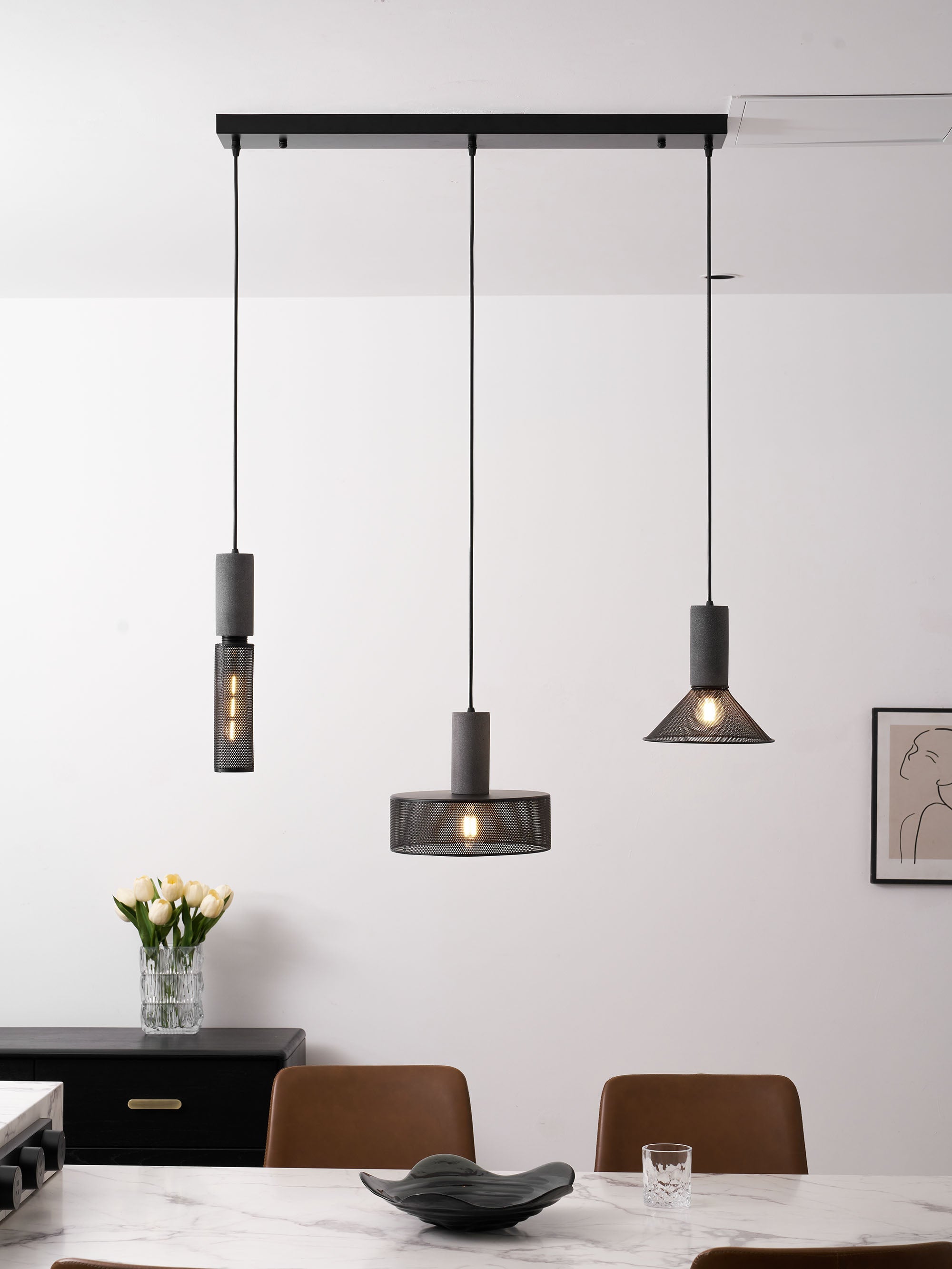 Concrete Pendant Light, Industrial Cement Ceiling Lamp, Black Grey, Kitchen