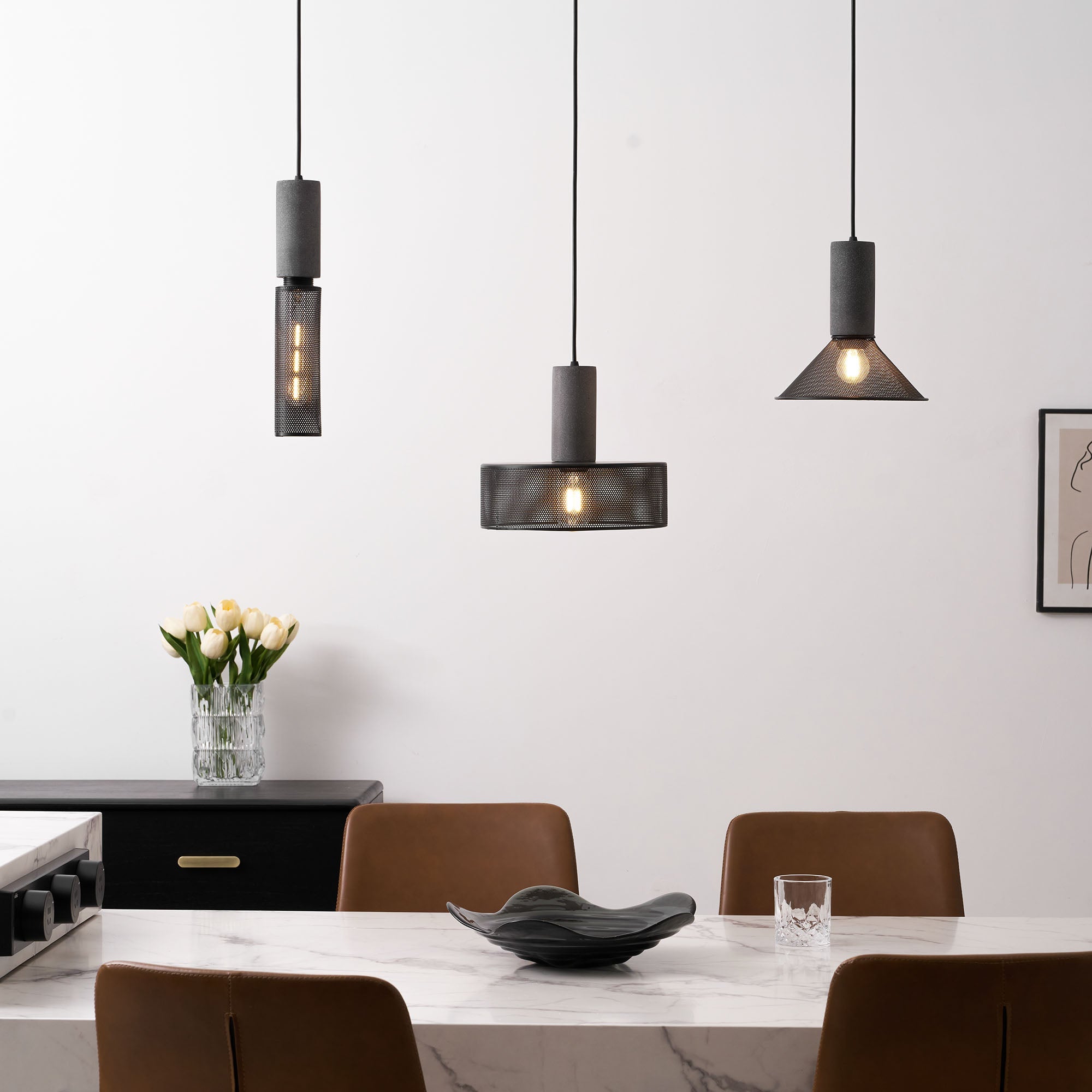 Concrete Pendant Light, Industrial Cement Ceiling Lamp, Black Grey, Kitchen