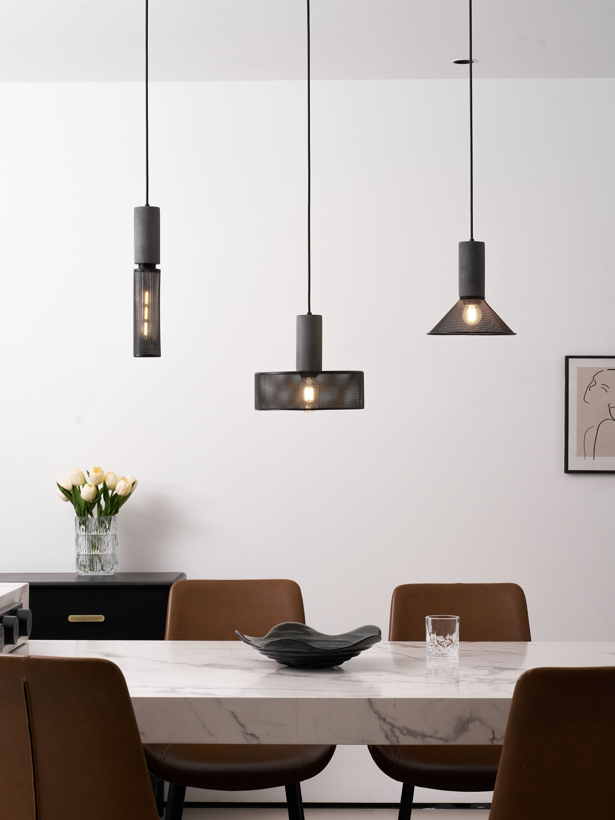 Concrete Pendant Light, Industrial Cement Ceiling Lamp, Black Grey, Kitchen