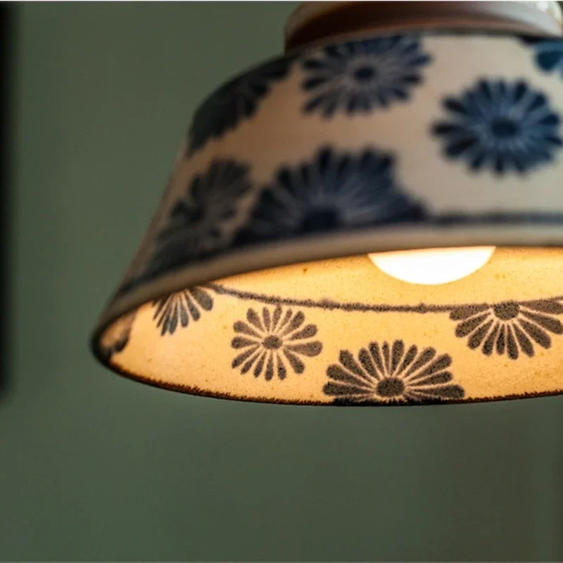 Ceramic Pendant Lighting with Hand-Painted Shade & Adjustable Height | Cozy Ambience for Kitchen Island