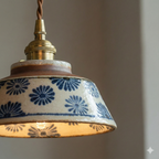 Ceramic Pendant Lighting with Hand-Painted Shade & Adjustable Height | Cozy Ambience for Kitchen Island