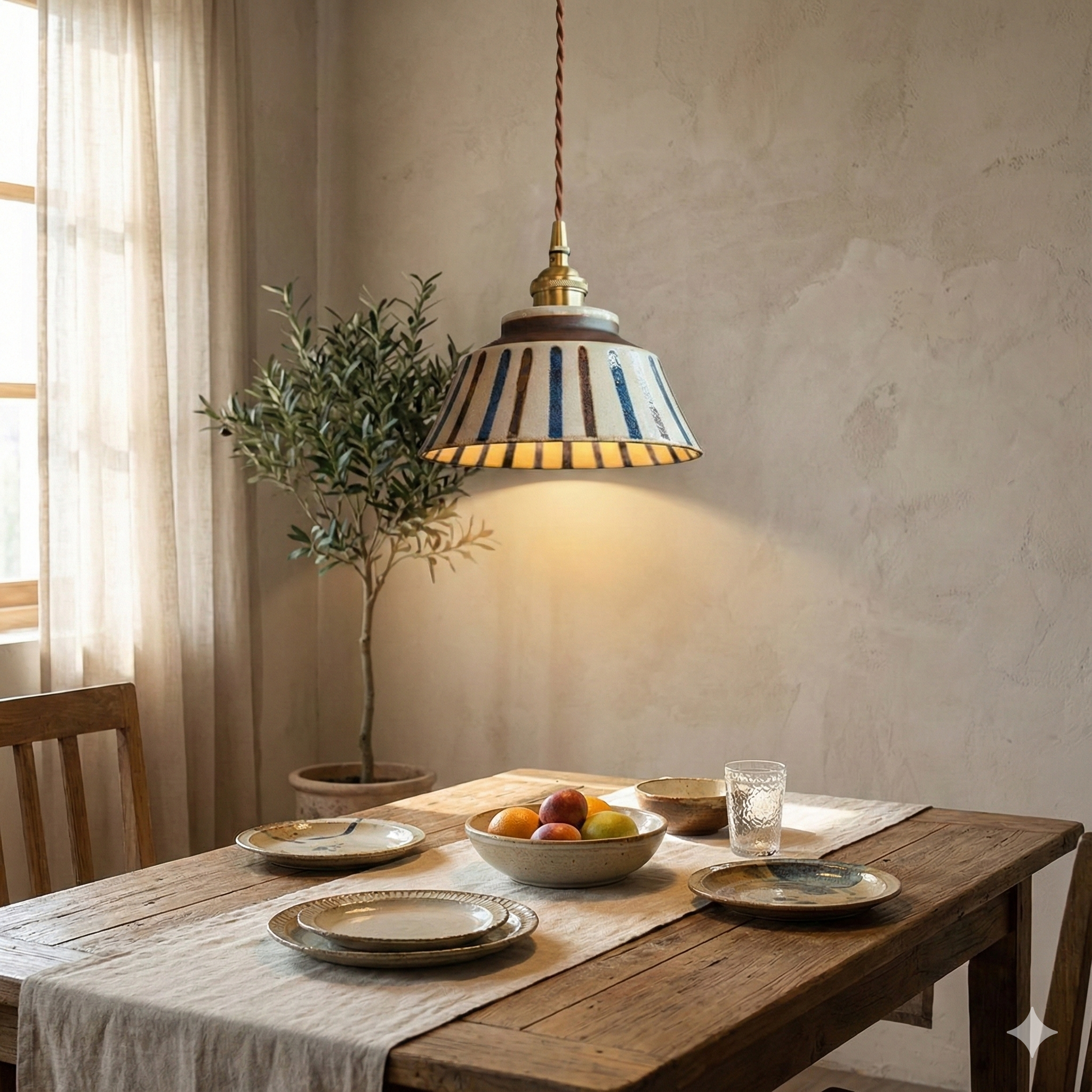 Ceramic Pendant Lighting with Hand-Painted Shade & Adjustable Height | Cozy Ambience for Kitchen Island