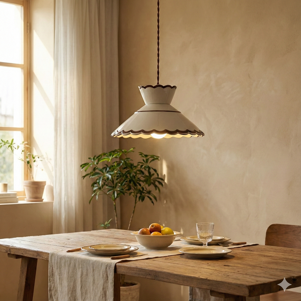 Ceramic Pendant Lighting with Hand-Painted Shade & Adjustable Height | Cozy Ambience for Kitchen Island