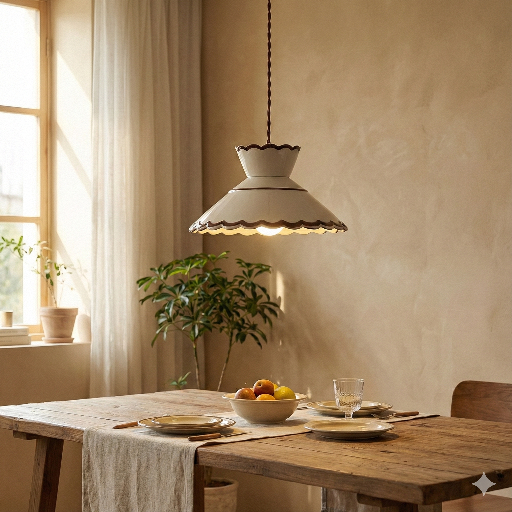 Ceramic Pendant Lighting with Hand-Painted Shade & Adjustable Height | Cozy Ambience for Kitchen Island