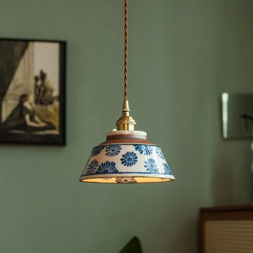 Ceramic Pendant Lighting with Hand-Painted Shade & Adjustable Height | Cozy Ambience for Kitchen Island
