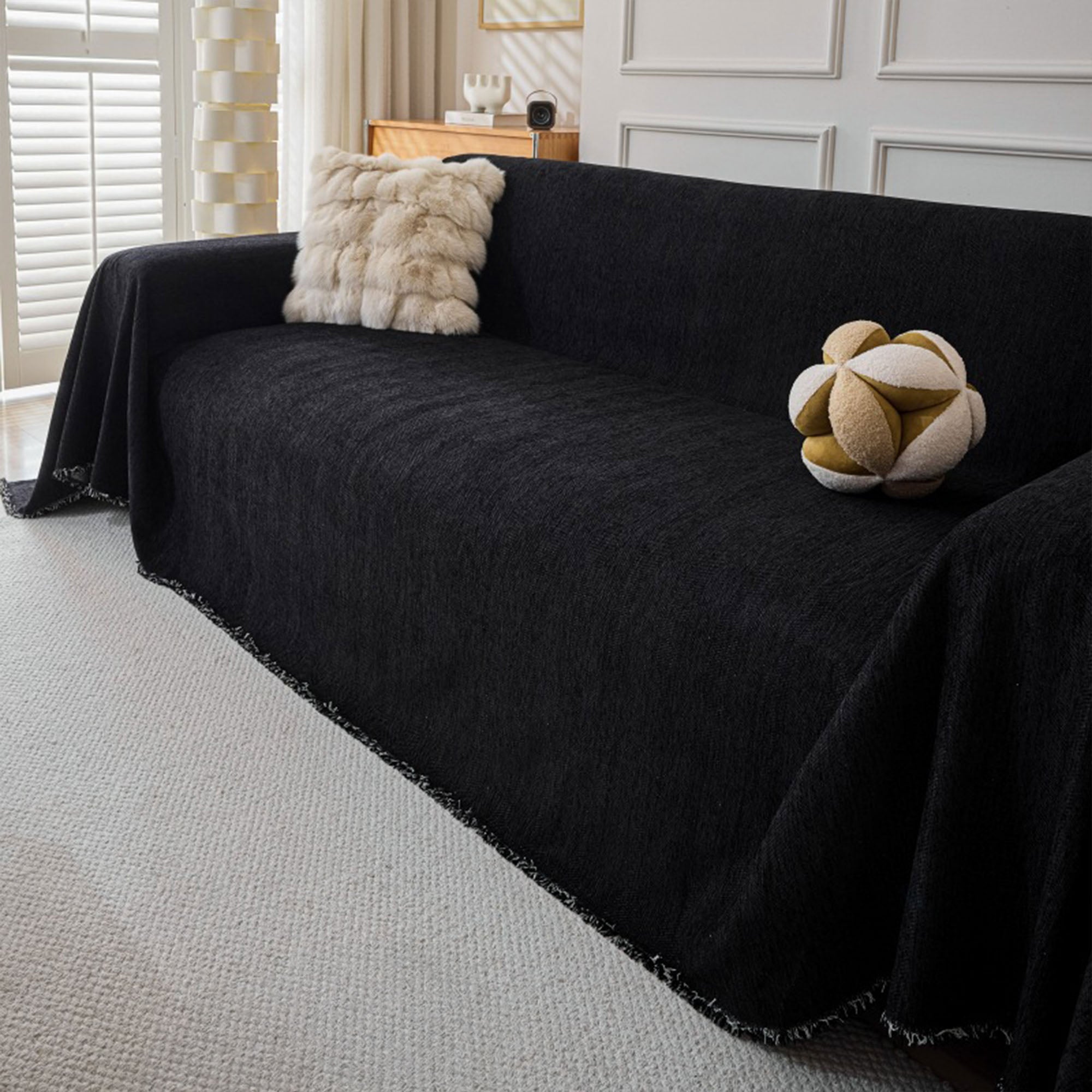 Pet Friendly Herringbone Sofa Cover with Soft Chenille Texture