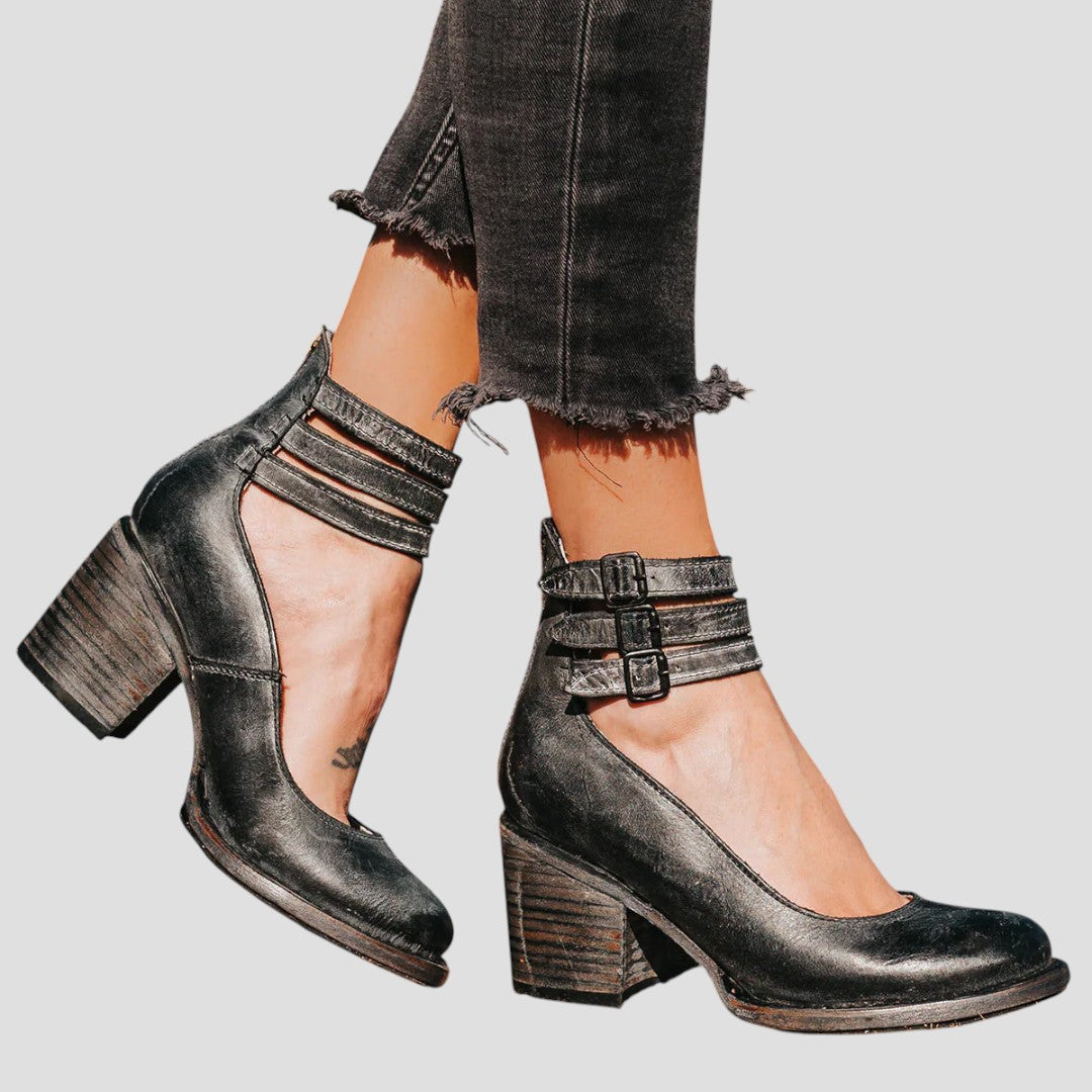 Chic & Cozy | Women's Black Boots with Block Heel & Ankle Straps | Modern Design for Effortless Elegance