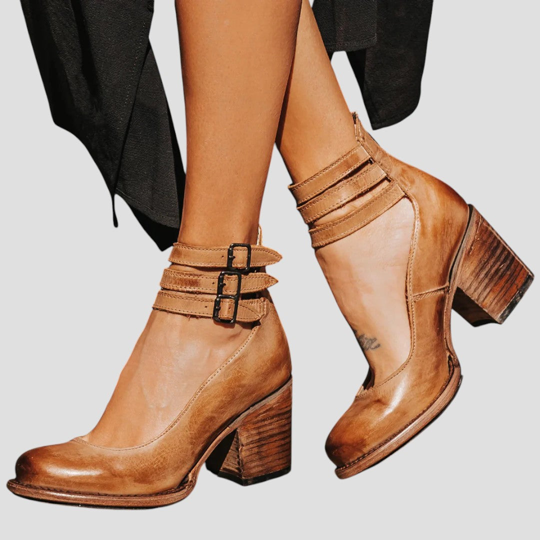 Chic & Cozy | Women's Black Boots with Block Heel & Ankle Straps | Modern Design for Effortless Elegance