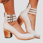 Chic & Cozy | Women's Black Boots with Block Heel & Ankle Straps | Modern Design for Effortless Elegance