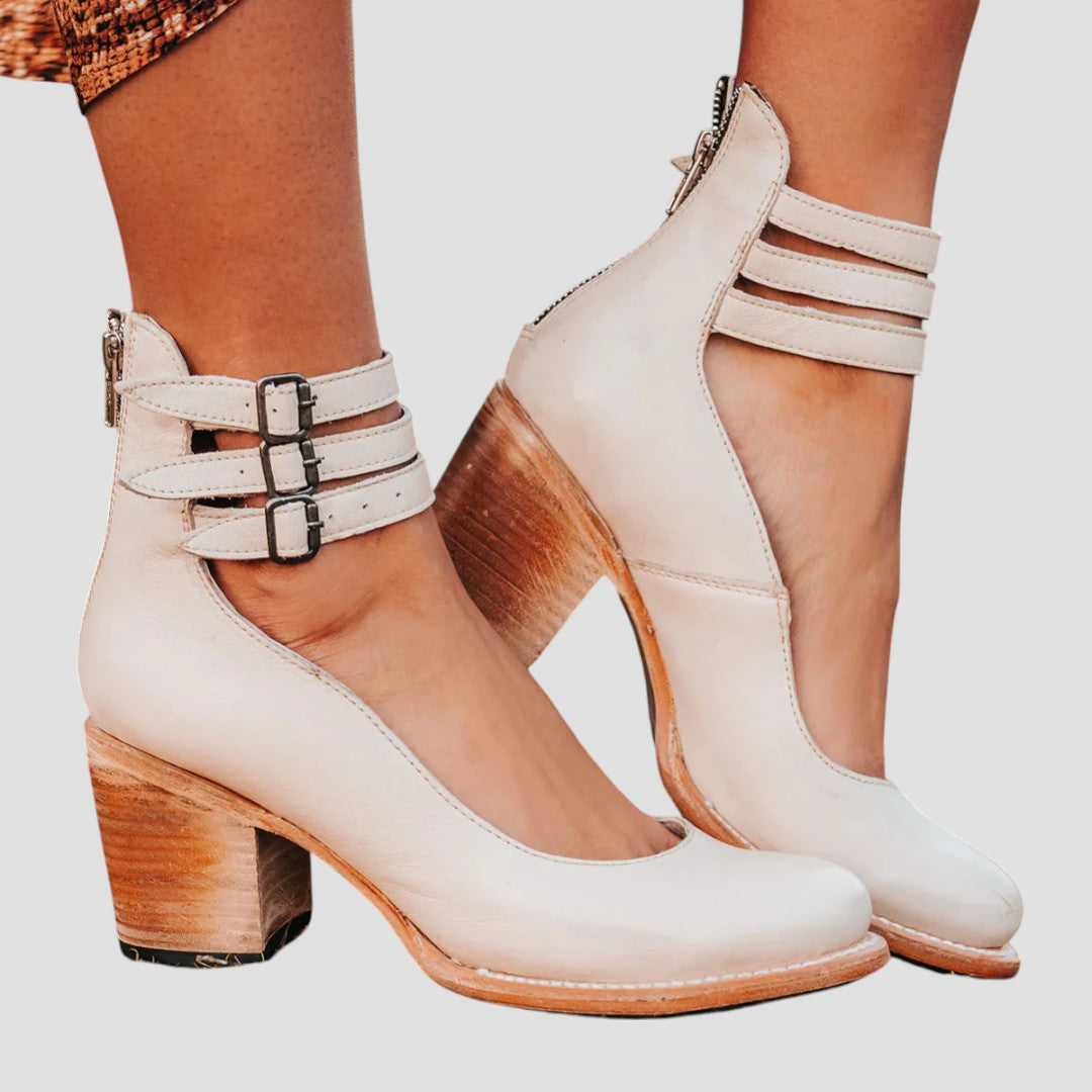 Chic & Cozy | Women's Black Boots with Block Heel & Ankle Straps | Modern Design for Effortless Elegance
