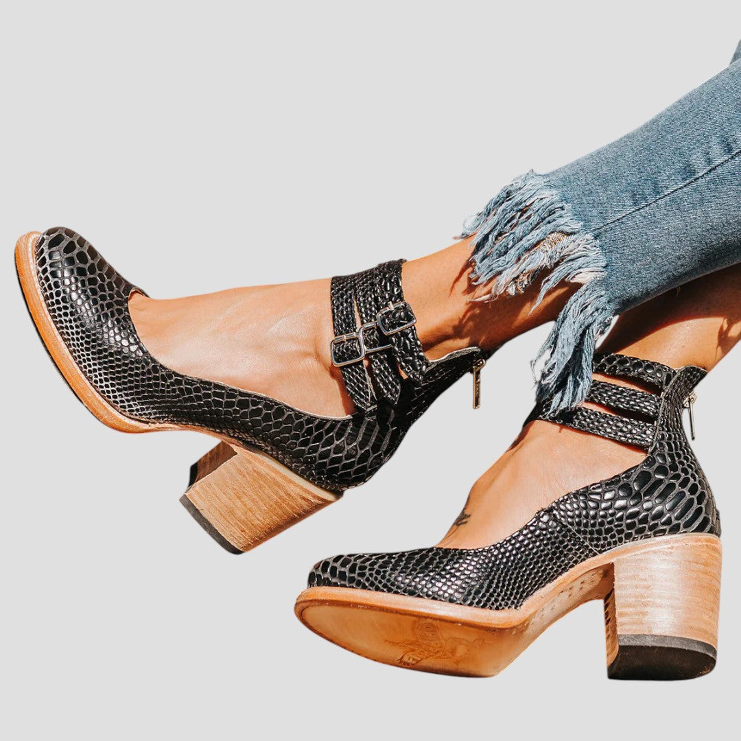 Chic & Cozy | Women's Black Boots with Block Heel & Ankle Straps | Modern Design for Effortless Elegance