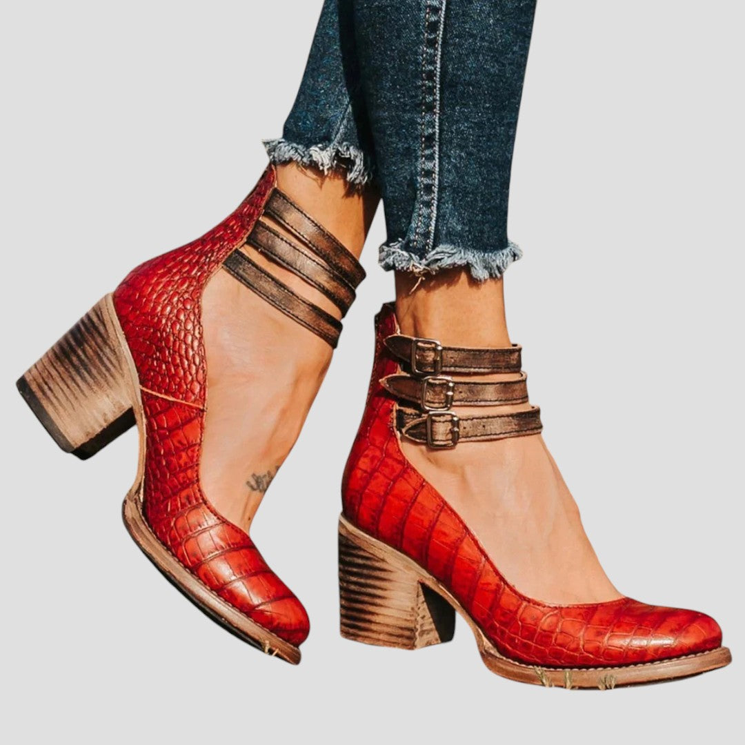 Chic & Cozy | Women's Black Boots with Block Heel & Ankle Straps | Modern Design for Effortless Elegance