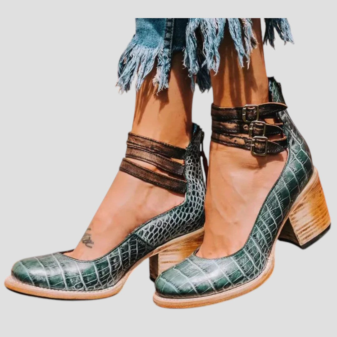 Chic & Cozy | Women's Black Boots with Block Heel & Ankle Straps | Modern Design for Effortless Elegance