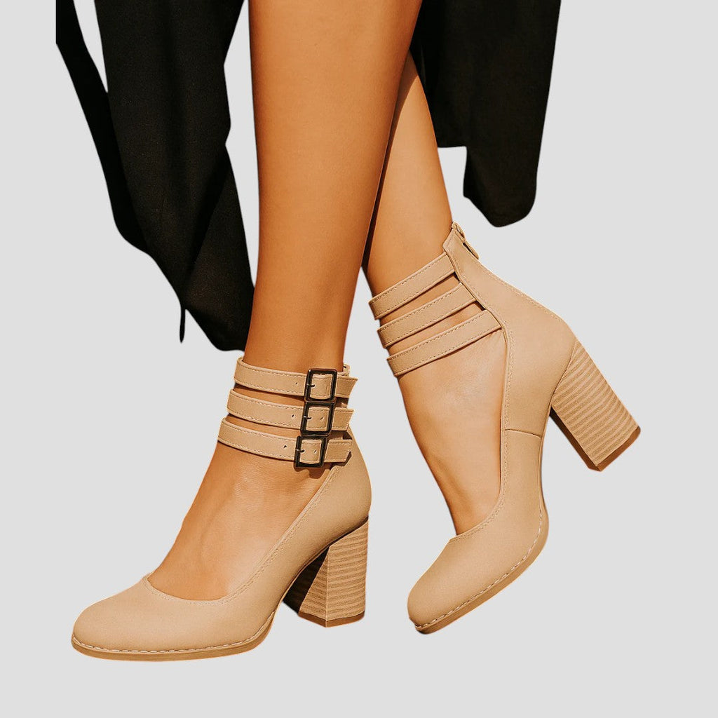 Chic & Cozy | Women's Black Boots with Block Heel & Ankle Straps | Modern Design for Effortless Elegance