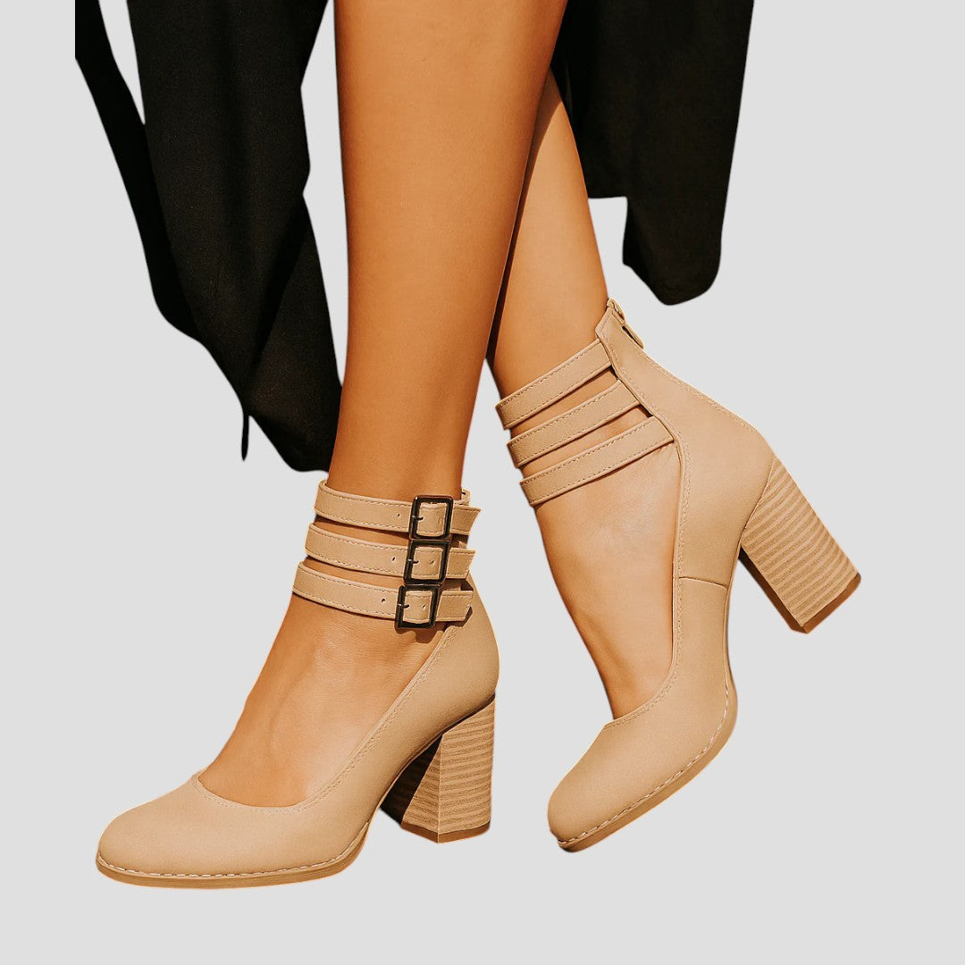 Chic & Cozy | Women's Black Boots with Block Heel & Ankle Straps | Modern Design for Effortless Elegance