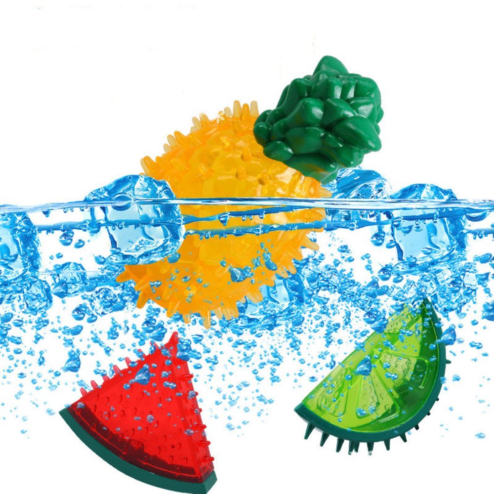 Chill Paws | Cooling Pet Chew Toy with Fruit Shapes & Hydration Boost | Durable Design for Summer Fun