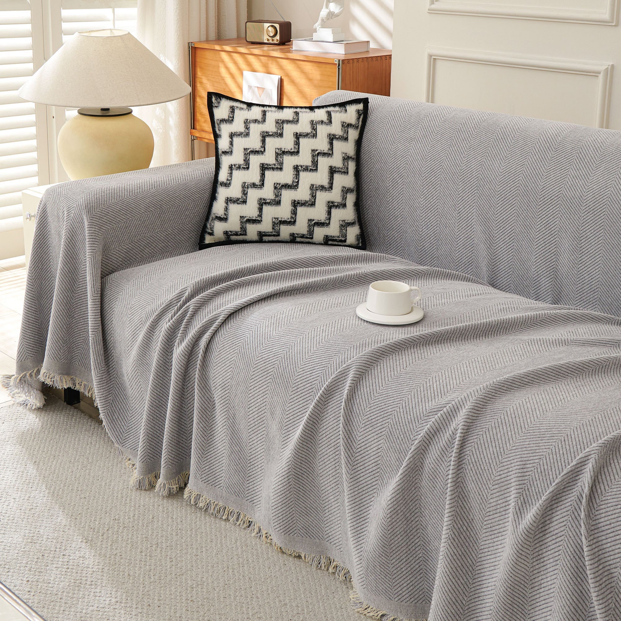 Soft Breathable Herringbone Sofa Cover for Modern Cozy Living