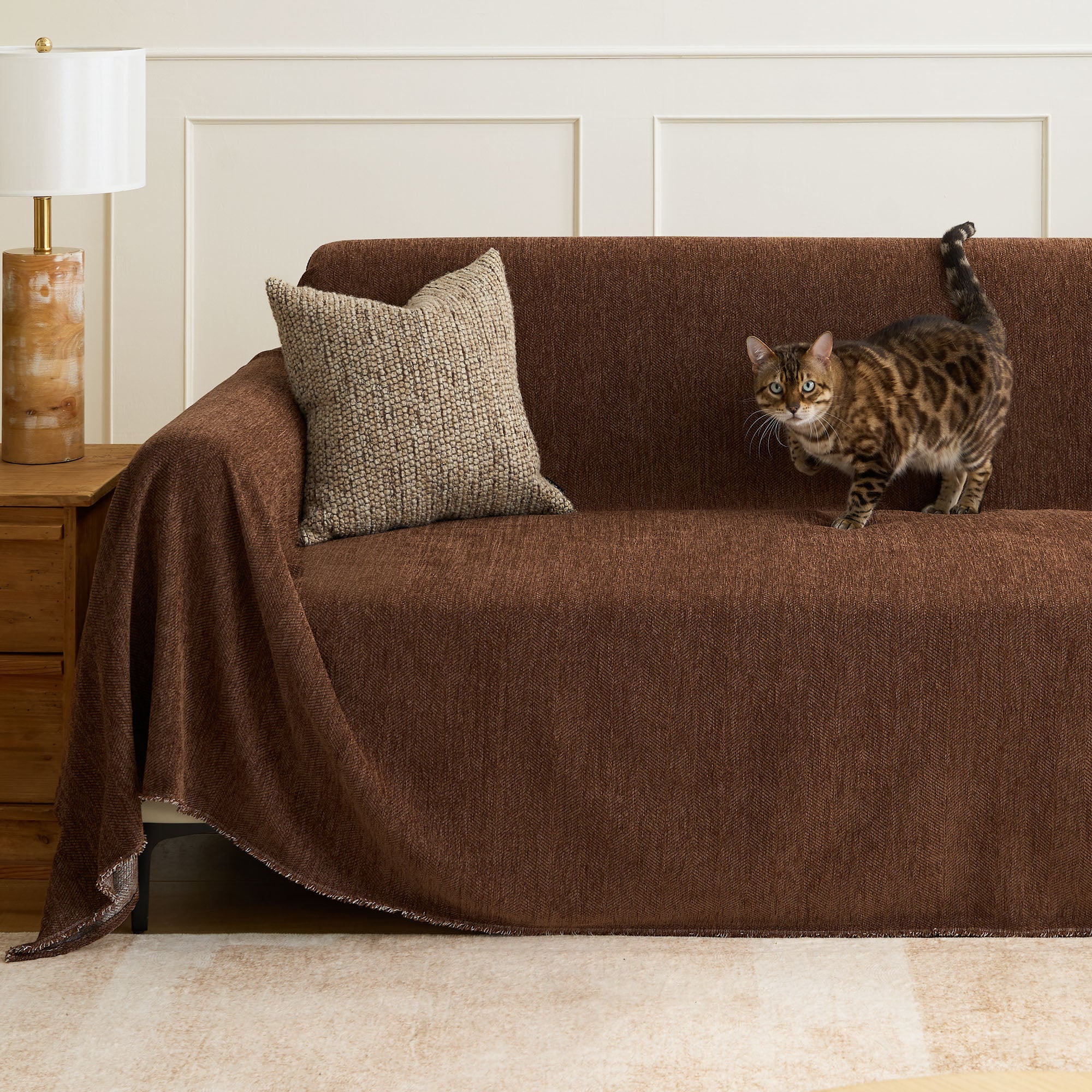 Durable Herringbone Sofa Cover for Modern Pet Friendly Homes