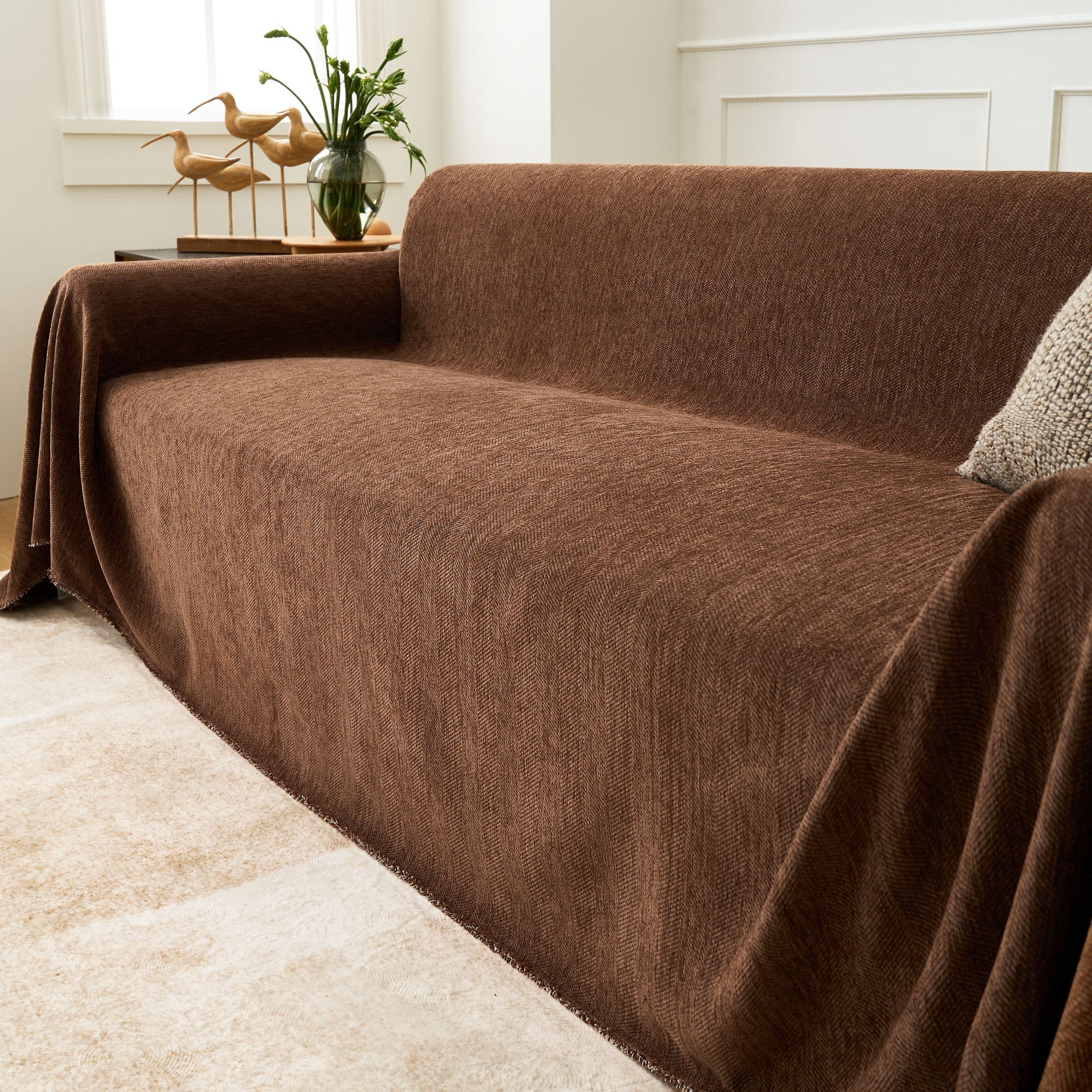 Pet Friendly Herringbone Sofa Cover with Soft Chenille Texture