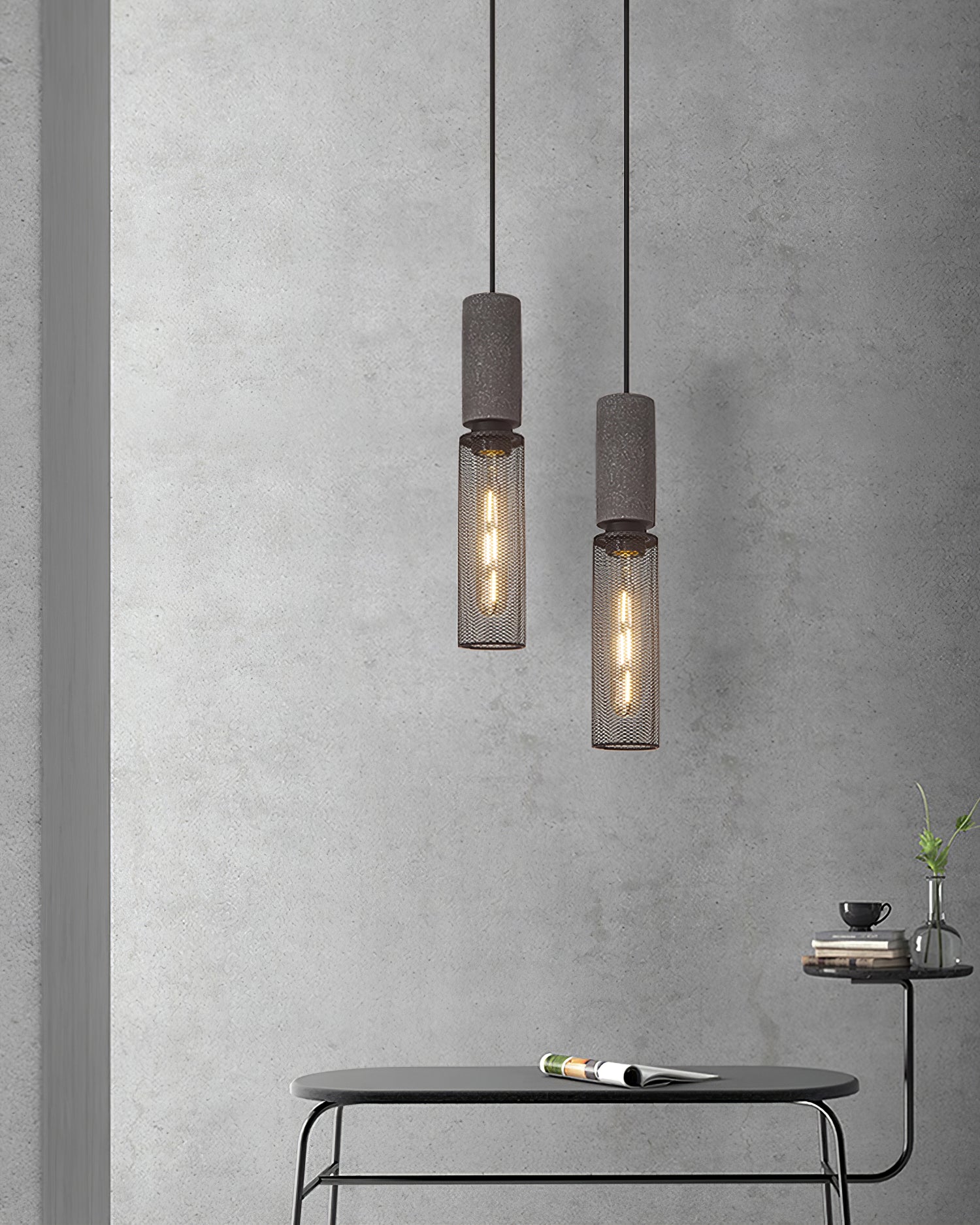 Concrete Pendant Light, Industrial Cement Ceiling Lamp, Black Grey, Kitchen