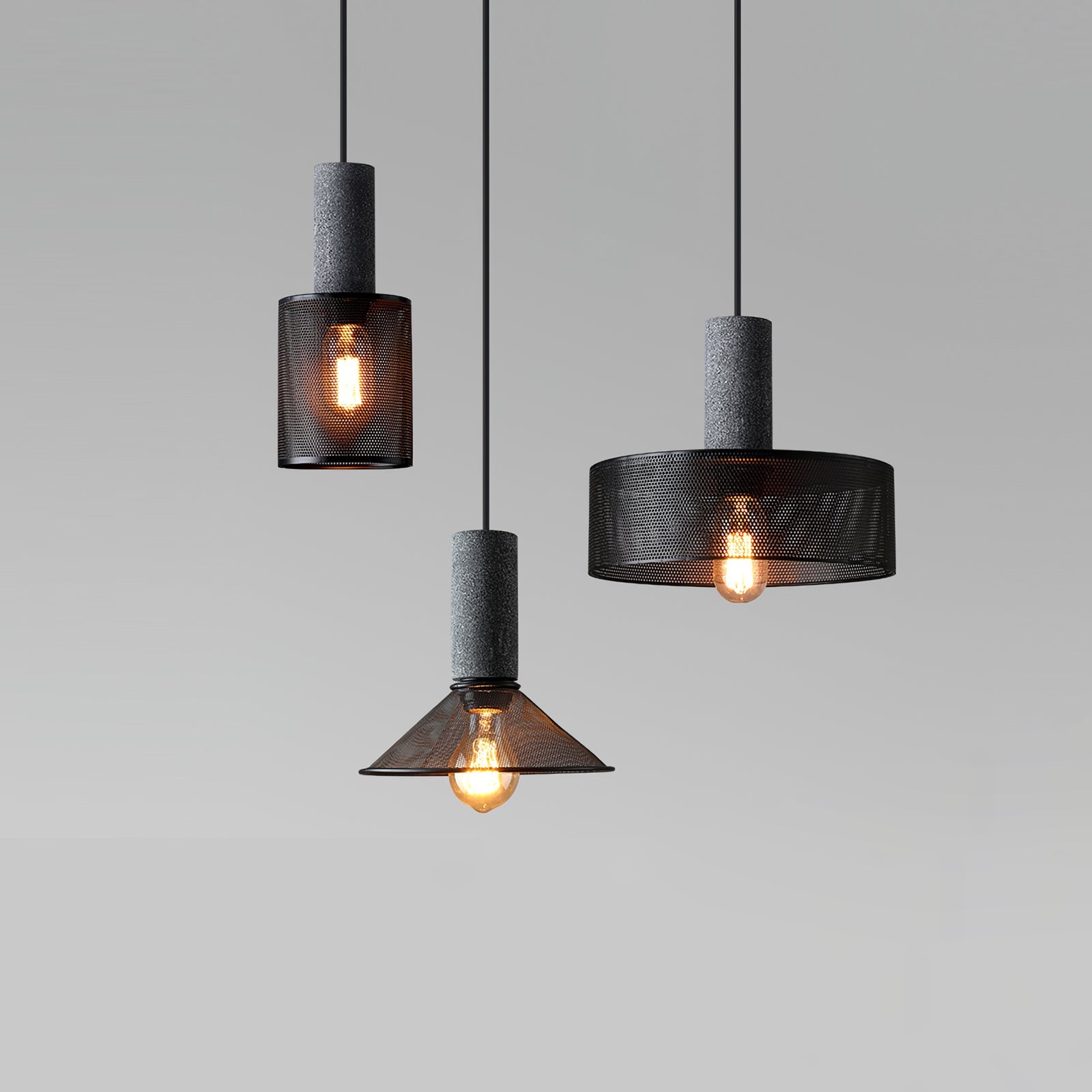 Concrete Pendant Light, Industrial Cement Ceiling Lamp, Black Grey, Kitchen