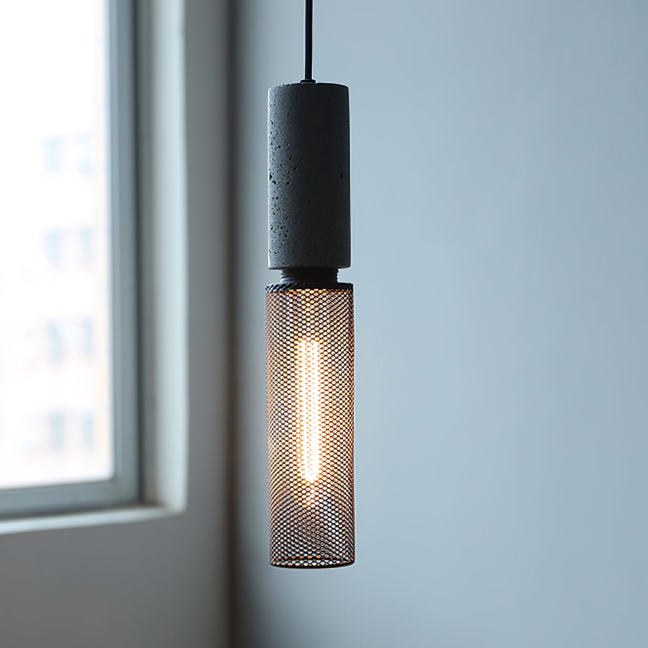 Concrete Pendant Light, Industrial Cement Ceiling Lamp, Black Grey, Kitchen