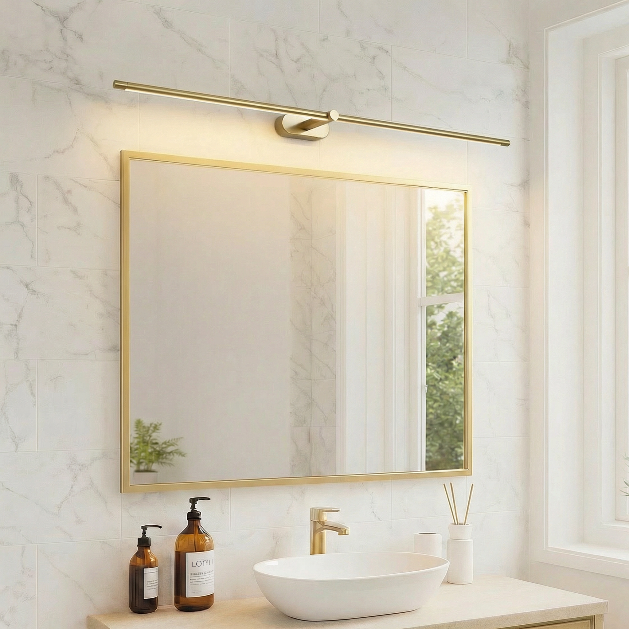 LED Bathroom Vanity Light Bar, Minimalist Wall Light, Black Gold, Mirror