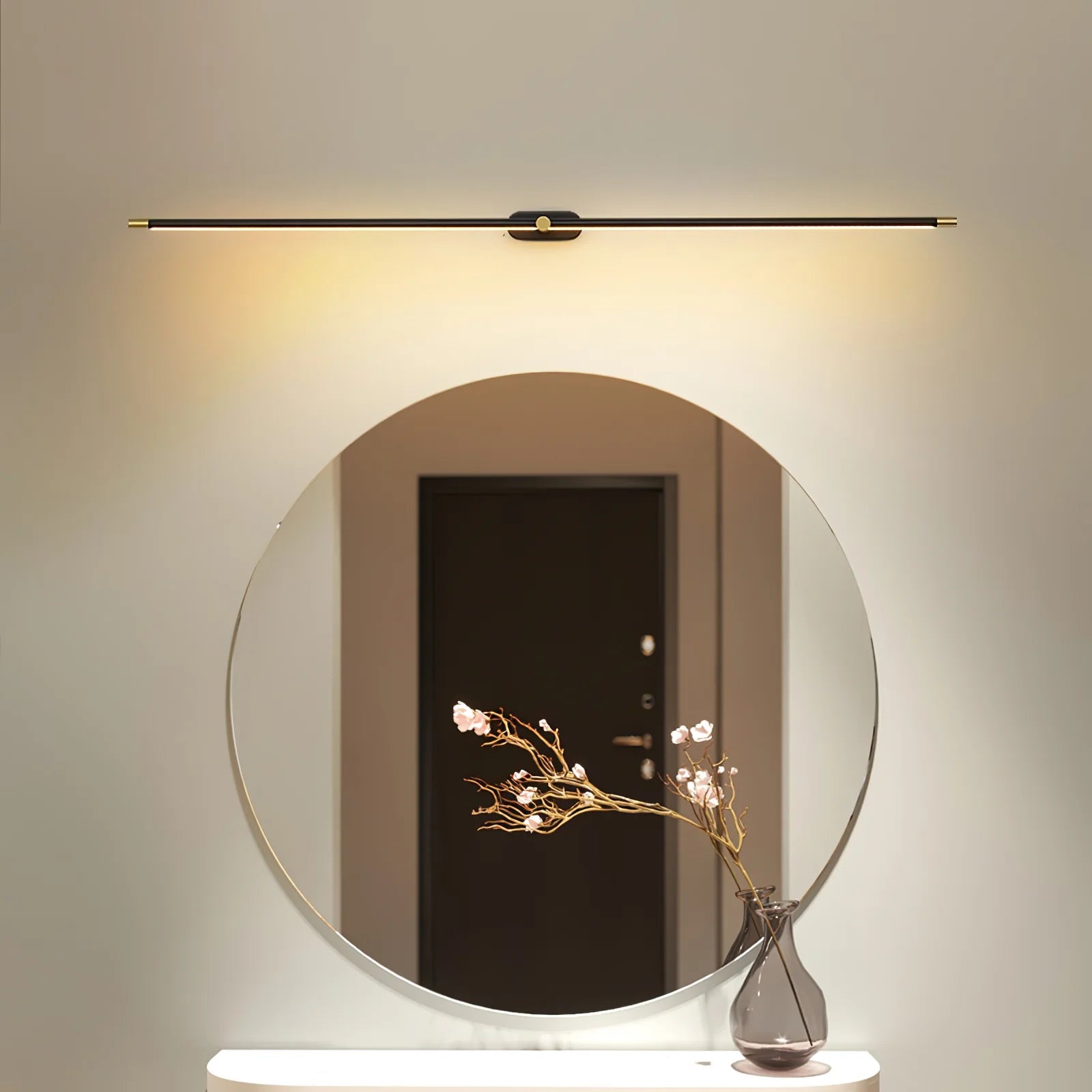 LED Bathroom Vanity Light Bar, Minimalist Wall Light, Black Gold, Mirror