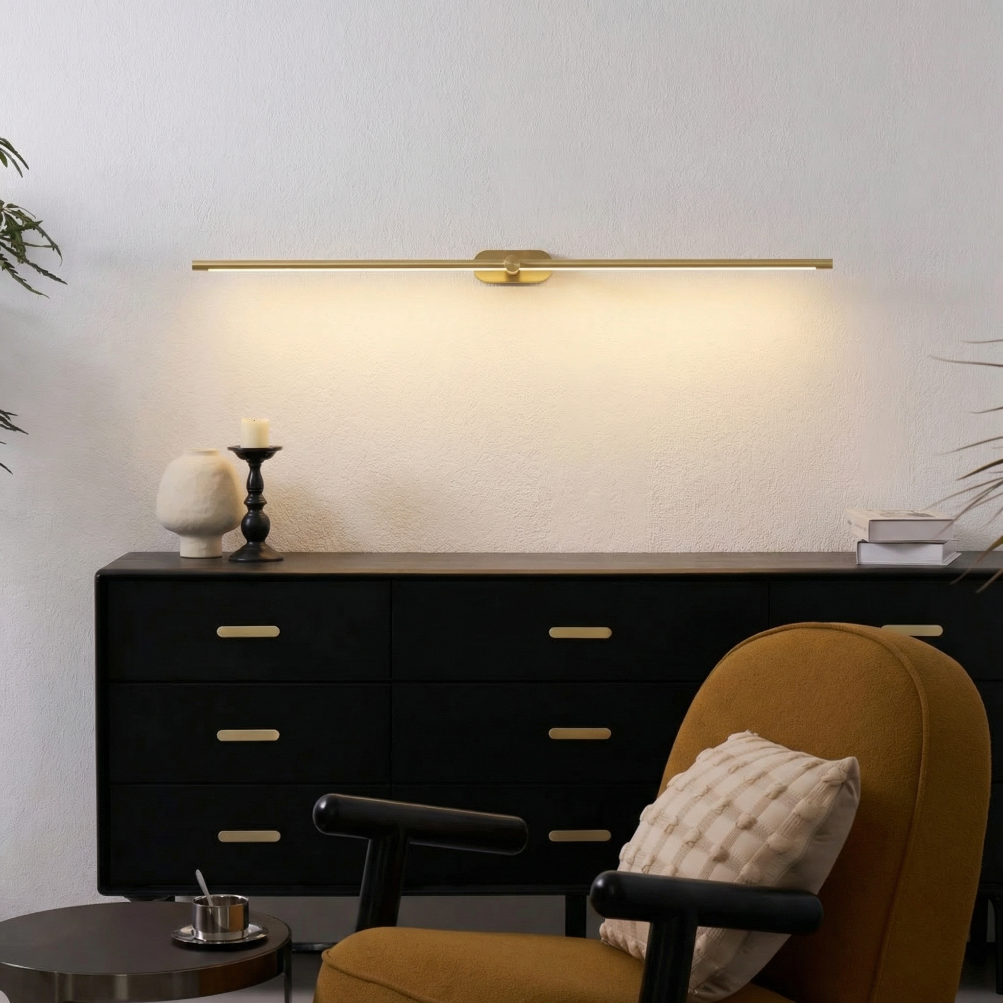 LED Bathroom Vanity Light Bar, Minimalist Wall Light, Black Gold, Mirror